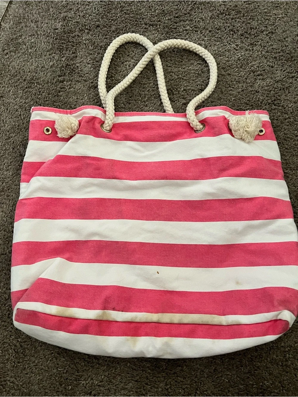 Victoria's Secret Pink and White Striped Tote with Rope Handles